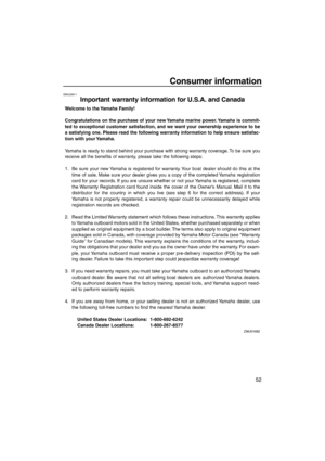 Page 57Consumer information
52
EMU29811
Important warranty information for U.S.A. and Canada
U69M15E0.book  Page 52  Wednesday, April 5, 2006  4:48 PM 
