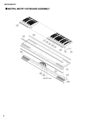 Page 102MOTIF6/MOTIF7
8
 MOTIF6, MOTIF7 KEYBOARD ASSEMBLY
50
4060
10
170
180
230
220
160
30
130
14020
70
80
90
100
110
MOTIF7 Only 