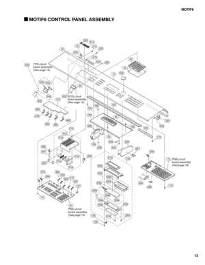 Page 107MOTIF8
13
 MOTIF8 CONTROL PANEL ASSEMBLY
510
315320
270
250
290530
10
140
180
285
225
P210a
P210b
P210e
P210d
P210c
190
283
230
80
85
210
120
280
307
200
300
305
90
287
185
185160
170
330
340
150
60
137
360
400410
420
380370
390
70
110
75
350
440
490
D10
D20
D40
D30
D50
D60D70
130
135
D80
D20b
D20a
D30a
D50b
D50a
D30b
40
240
S240aS240c
S240b
50
500
2030
310
450390
470
480
460
430
520
300
PNB circuit 
board assembly
(See page 18)
PNA circuit 
board assembly
(See page 18) FPN circuit 
board assembly
(See...