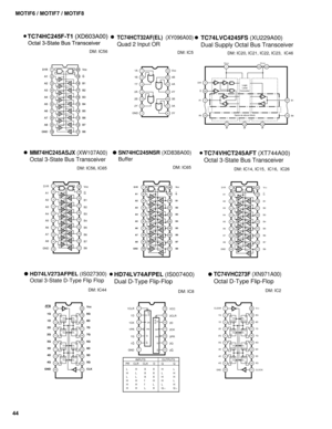 Page 4444MOTIF6 / MOTIF7 / MOTIF8
DM: IC56
TC74HCT32AF(EL)  (XY096A00)
Quad 2 Input OR 
1
2
31A
1Y
42A
52B
62Y
7GND1B
14
13
12Vcc
4A
114Y
103B
93A
83Y 4B
DM: IC5
B121
23 VCCAVCCB24
B8
14
131211
1
2 DIR
22 G
10 A8
3 A1Logic
Level
Converter
Same as above block
TC74LVC4245FS (XU229A00)
Dual Supply Octal Bus Transceiver 
DM: IC20, IC21, IC22, IC23,  IC46
MM74HC245ASJX (XW107A00)
Octal 3-State Bus Transceiver
1
2
3
4
5
6
7
2019
18
17
16
15
14
Vcc
G
B1
B2
B3
B4
B5
B6
B7
B8
8
9
10
12
11GNDA8 A7 A6
A5 A4 A3 A2 A1 D1R...