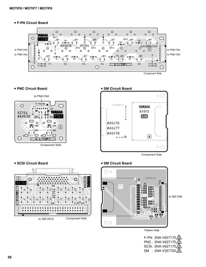 Page 5656MOTIF6 / MOTIF7 / MOTIF8
to PNA CN3
to PNB CN2to PNA CN4
to PNB CN3 SF1
SF2 SF3 SF4SF5
INFORMATION
F5
F1
F2 F3 F4F6
Component Side
Component Side
to PNA CN2
Component Side
to DM CN10
 F-PN Circuit Board
F-PN: 2NA-V627170  2
PNC : 2NA-V627170  2
SCSI: 2NA-V627170  2
SM : 2NA-V357720  2
 PNC Circuit Board SM Circuit Board
 SCSI Circuit Board SM Circuit Board
Component Side
to DM CN8
Pattern Side 