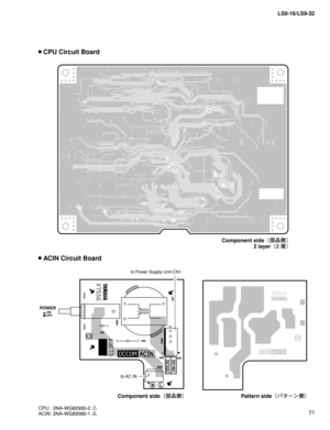 Page 7171 LS9-16/LS9-32
 CPU Circuit Board
CPU: 2NA-WG82930-2 1 ACIN: 2NA-WG83060-1 4 
Component side
¢
æ
¼£
2 layer
¢ 
Ú£
 ACIN Circuit Board
 to AC IN  to Power Supply Unit-CN1
POWER
Component side
¢
æ
¼£Pattern side
¢Í»”ï£ 