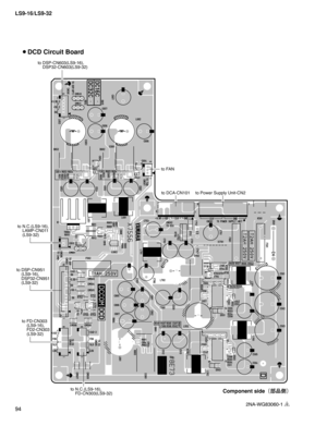 Page 94LS9-16/LS9-32
94
 DCD Circuit Board
Component side
¢
æ
¼£
2NA-WG83060-1 4 
to DSP-CN603(LS9-16),
 DSP32-CN603(LS9-32)
to DCA-CN101to Power Supply Unit-CN2 to FAN
to N.C.(LS9-16),
 LAMP-CN011
 (LS9-32)
to DSP-CN951
 (LS9-16),
 DSP32-CN951
 (LS9-32)
to FD-CN303
 (LS9-16),
 FD2-CN303
 (LS9-32)
to N.C.(LS9-16),
 FD-CN303(LS9-32) 