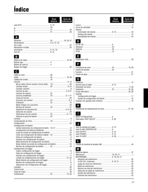 Page 12933
Índice
Cursor ........................................................................................................ 5
Curva de velocidad ................................................................................... 13
Charles
Controlador del charles ................................ 9, 10 .............................. 34
Desfase del charles .............................................................................. 14
Sensibilidad del charles...