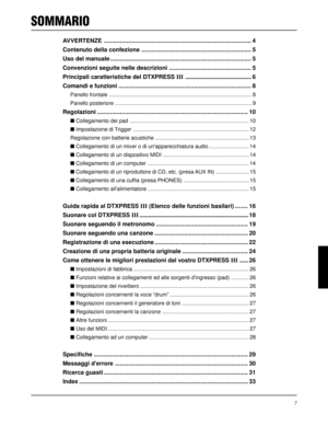 Page 1357
SOMMARIO
AVVERTENZE .......................................................................................... 4
Contenuto della confezione ................................................................... 5
Uso del manuale ...................................................................................... 5
Convenzioni seguite nelle descrizioni .................................................. 5
Principali caratteristiche del DTXPRESS III .............................................6
Comandi e...
