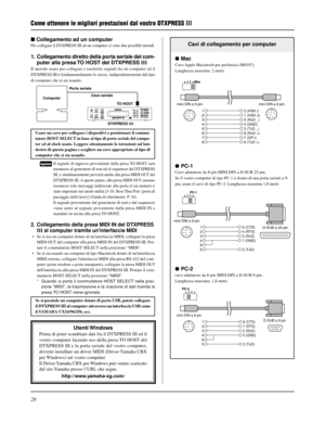 Page 15628  Collegamento ad un computer
Per collegare il DTXPRESS III ad un computer ci sono due possibili metodi.
1. Collegamento diretto della porta seriale del com-
puter alla presa TO HOST del DTXPRESS III
Il metodo usato per collegare e trasferire segnali fra un computer ed il
DTXPRESS III è fondamentalmente lo stesso, indipendentemente dal tipo
di computer che si sta usando.
Come ottenere le migliori prestazioni dal vostro DTXPRESS III
Usare un cavo per collegare i dispositivi e posizionare il commu-...