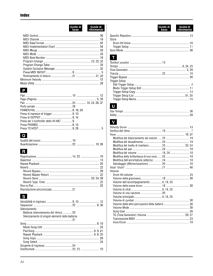 Page 16234
MIDI Control .................................................................................. 36
MIDI Channel ................................................................................. 19
MIDI Data Format .......................................................................... 52
MIDI Implementation Chart ........................................................... 54
MIDI Merge ................................................................................... 33
MIDI Mode...