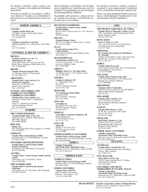 Page 195For details of products, please contact your
nearest Yamaha or the authorized distributor
listed below.
Pour plus de détails sur les produits, veuillez-
vous adresser à Yamaha ou au distributeur le
plus proche de vous figurant dans la liste sui-
vante.Die Einzelheiten zu Produkten sind bei Ihrer
unten aufgeführten Niederlassung und bei
Yamaha Vertragshändlern in den jeweiligen
Bestimmungsländern erhältlich.
Para detalles sobre productos, contacte su tien-
da Yamaha más cercana o el distribuidor au-...