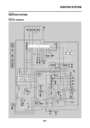 Page 374
IGNITION SYSTEM
8-1
EAS27090
IGNITION SYSTEM
EAS27110
CIRCUIT DIAGRAM
ChB
P
G/L Y/L R/GLgB/W
G/L
Y/L
R/GLgB/W
R/B
R/LG/BR/LG/BR/LG/B
R/B R/L
G/B
R/B23R/L
R/L
R/LR/BR/L24
25
26
27
R/WBr/RR/W
Br/R
15L
Y
B/L
D
G/W
G/WD
Br/W Br/W D
P/W P/W D
B/L B/L
B/LBr/W
LB/LP/W
16
2021
B/LG/WB/L B/L
L
A
B/W A
Y/L D
YY
C
LL C
R/L
C G/B
C
R/B
B/L
22
R/L
B/L
G/WBr/WYP/WB/L
G/WBr/WYP/WB/L
18
L
L
P/W
P/W
R/B
R/L
G/B
L
B/Y
B/LY/GL
B/R
Y/B
B/L
W/Y
W/Y B/L
B/L
L G/Y
R/B R/L
G/B L
B/L
W/Y
L
B/L
29
30 31
31
Y/L
19Gy
B
Gy B/L
28...