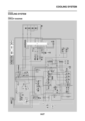 Page 400
COOLING SYSTEM
8-27
EAS27300
COOLING SYSTEM
EAS27310
CIRCUIT DIAGRAM
ChB
P
G/L Y/L R/GLgB/W
G/L
Y/L
R/GLgB/W
R/B
R/LG/BR/LG/BR/LG/B
R/B R/L
G/B
R/B23R/L
R/L
R/LR/BR/L24
25
26
27
R/WBr/RR/W
Br/R
15L
Y
B/L
D
G/W
G/WD
Br/W Br/W D
P/W P/W D
B/L B/L
B/LBr/W
LB/LP/W
16
2021
B/LG/WB/L B/L
L
A
B/W A
Y/L D
YY
C
LL C
R/L
C G/B
C
R/B
B/L
22
R/L
B/L
G/WBr/WYP/WB/L
G/WBr/WYP/WB/L
18
L
L
P/W
P/W
R/B
R/L
G/B
L
B/Y
B/LY/GL
B/R
Y/B
B/L
W/Y
W/Y B/L
B/L
L G/Y
R/B R/L
G/B L
B/L
W/Y
L
B/L
29
30 31
31
Y/L
19Gy
B
Gy B/L
28...