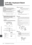 Page 114114 CVP-509/505/503/501 Owner’s Manual
CVP-503: Keyboard Stand Assembly
3
CVP-503: Keyboard Stand 
Assembly
CAUTION• Assemble the stand on a hard and ﬂat ﬂoor with ample space.
• Be careful not to confuse parts, and be sure to install all parts i\
n the correct direc-tion. Please assemble in accordance with the sequence given below.
• Assembly should be carried out by at least two persons.
• Be sure to use the correct screw size, as indicated below. Use of incorrect screws  can cause damage.
• Be sure to...