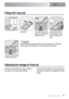 Page 11Filling with rinse aid
Open the lid.Fill up with rinse aid. The
maximum level for filling is
indicated by maxClean up any rinse aid
which overflows. Close
the lid and press until it
locks.
Top up the rinse aid indica-
tor (B) becomes clear
CAUTION!
Never fill the rinse aid dispenser with any other substances (e.g. dishwasher
cleaning agent, liquid detergent). This would damage the appliance.
Adjusting the dosage of rinse aid
Increase the dose if there are drops of water or
lime spots on the dishes after...