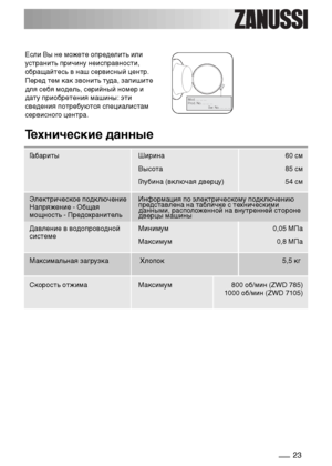 Page 2323
Если Вы не можете определить или
устранить причину неисправности,
обращайтесь в наш сервисный центр. 
Перед тем как звонить туда, запишите
для себя модель, серийный номер и
дату приобретения машины: эти
сведения потребуются специалистам
сервисного центра.
Mod. ... ... ...
Prod. No. ... ... ...
          Ser. No. ... ... ...
M
o
d
.
 
.
..
 
..
.
 
.
.
.
P
r
o
d
.
 
N
o
. 
.
..
 
..
.
 
.
.
 
 
  
 
  
 
  
 
  
 
  
 
  
 
  
 
  
S
e
r
.
 
No
.
 
..
.
 
.
.
. 
.
..
Технические данные
Габариты Ширина...