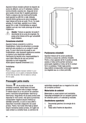 Page 86Instalarea 
Atentie


50 mm spate.
100
100100
50
 