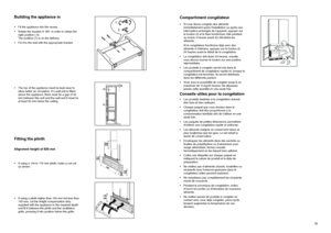 Page 1530Building the appliance in• Fit the appliance into the recess.
• Rotate the bracket of 180° in order to obtain the
right position ( 2).
The position (1) is on the delivery.
• Fix it to the wali with the appropriate bracket.
• The top of the appliance must be kept ciear to
allow better air circulation.If a wall unit is fitted
above the appliance, there must be a gap of 50
mm between this unit and the wall and it must be
at least 50 mm below the ceiling.Fitting the plinthAlignment height of 820 mm• If...