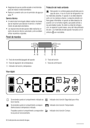 Page 18• Asegúrese de que es posible acceder al enchufe des-
pués de instalar el electrodoméstico.
• Realice la conexión sólo con el suministro de agua po-
table. 
8)
Servicio técnico
• Un electricista homologado deberá realizar las tareas
que se requieran para ejecutar el servicio o manteni-
miento de este electrodoméstico.
• Las reparaciones de este aparato debe realizarlas un
centro de servicio técnico autorizado y sólo se deben
utilizar recambios originales.
Protección del medio ambiente
Este aparato no...