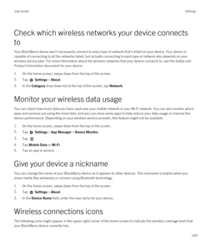 Page 143Check which wireless networks your device connects 
to
Your BlackBerry device won