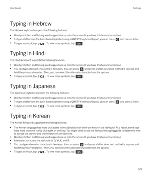 Page 179Typing in Hebrew
The Hebrew keyboard supports the following features:
