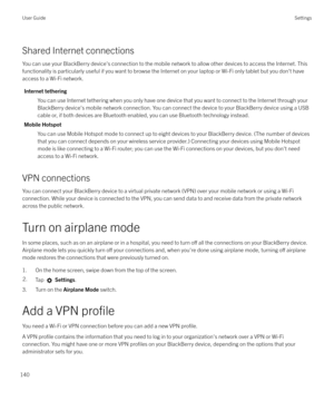 Page 140Shared Internet connections
You can use your BlackBerry device