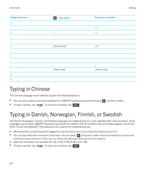 Page 170Single key press + key pressKey press and hold