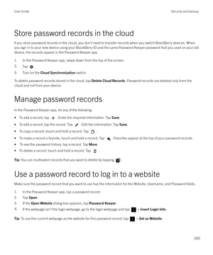 Page 285Store password records in the cloudIf you store password records in the cloud, you don