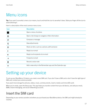 Page 17Menu icons
Tip: If you aren