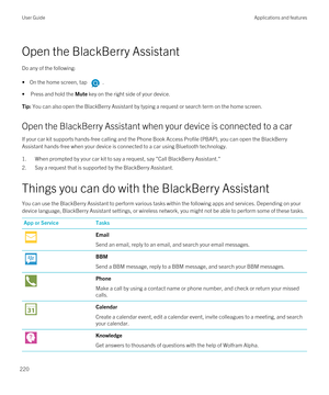 Page 220Open the BlackBerry Assistant
Do any of the following:
