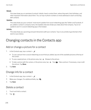 Page 236Details
This view shows you an overview of contacts