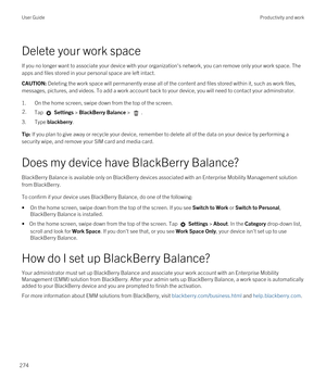 Page 274Delete your work space
If you no longer want to associate your device with your organization