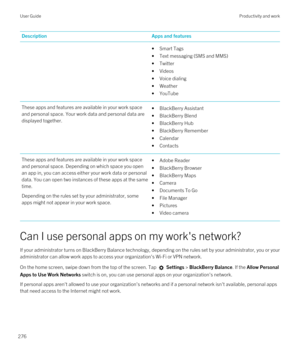 Page 276DescriptionApps and features