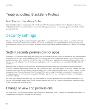 Page 292Troubleshooting: BlackBerry Protect
I can