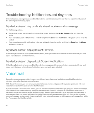 Page 56Troubleshooting: Notifications and ringtones
If the notifications and ringtones on your BlackBerry device aren