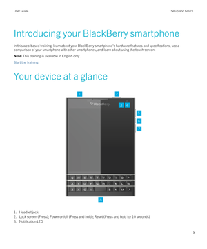 Page 9Introducing your BlackBerry smartphone
In this web-based training, learn about your BlackBerry smartphone