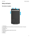 Page 5Setupandbasics
Yourdeviceataglance
 
 
1. Headset jack
2. Lock screen (Press); Power on/off (Press and hold); Reset (Press and hold for 10 seconds)
3. Front camera
4. Notification LED
5. Volume up
6. Mute (Press); BlackBerry Assistant (Press and hold)
7. Volume down
8. USB port
9. HDMI port
Setup and basicsUser Guide5 