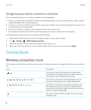 Page 58Change how your device connects to a computer
You can connect your device to a computer using USB in the following ways: 