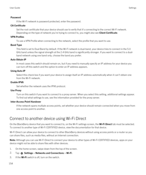 Page 154Password
If the Wi-Fi network is password protected, enter the password.
CA Certificate
Set the root certificate that your device should use to verify that it