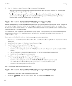 Page 2026.Close the BlackBerry Screen Reader settings in one of the following ways:
