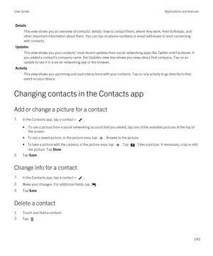 Page 243Details
This view shows you an overview of contacts