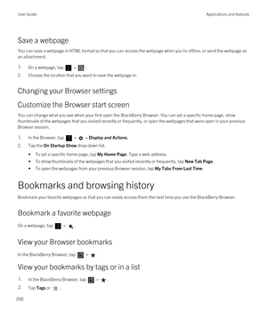 Page 266Save a webpage
You can save a webpage in HTML format so that you can access the webpage when you