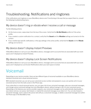 Page 63Troubleshooting: Notifications and ringtones
If the notifications and ringtones on your BlackBerry device aren