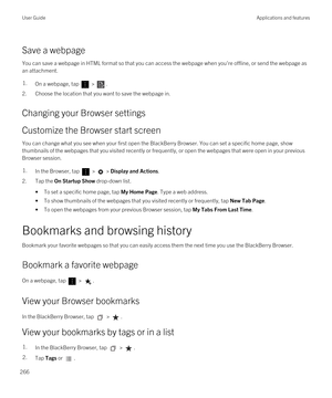 Page 266Save a webpage
You can save a webpage in HTML format so that you can access the webpage when you
