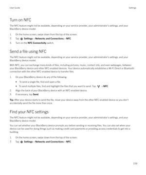 Page 159Turn on NFCThe NFC feature might not be available, depending on your service provider, your administrator