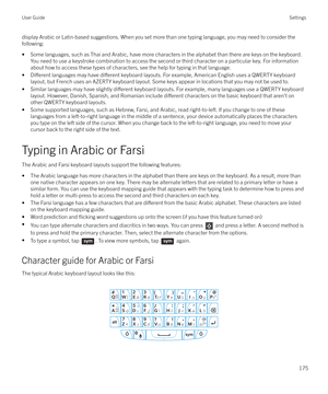 Page 175display Arabic or Latin-based suggestions. When you set more than one typing language, you may need to consider the
following:
