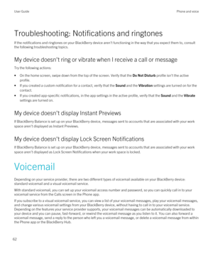 Page 62Troubleshooting: Notifications and ringtones
If the notifications and ringtones on your BlackBerry device aren