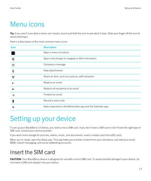 Page 17Menu icons
Tip: If you aren