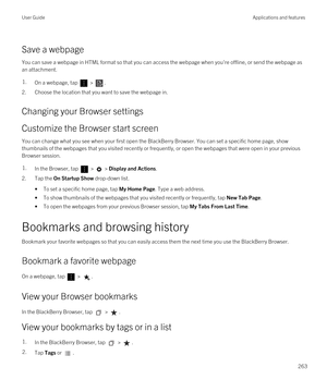 Page 263Save a webpage
You can save a webpage in HTML format so that you can access the webpage when you