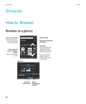 Page 166Browser
How to: Browser
Browser at a glance
 
 
User GuideBrowser
166  