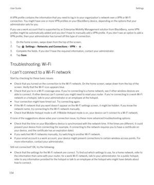 Page 154A VPN profile contains the information that you need to log in to your organization