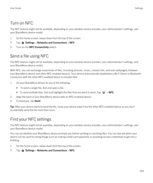 Page 163Turn on NFC
The NFC feature might not be available, depending on your wireless service provider, your administrator