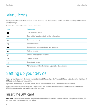 Page 22Menu icons
Tip: If you aren